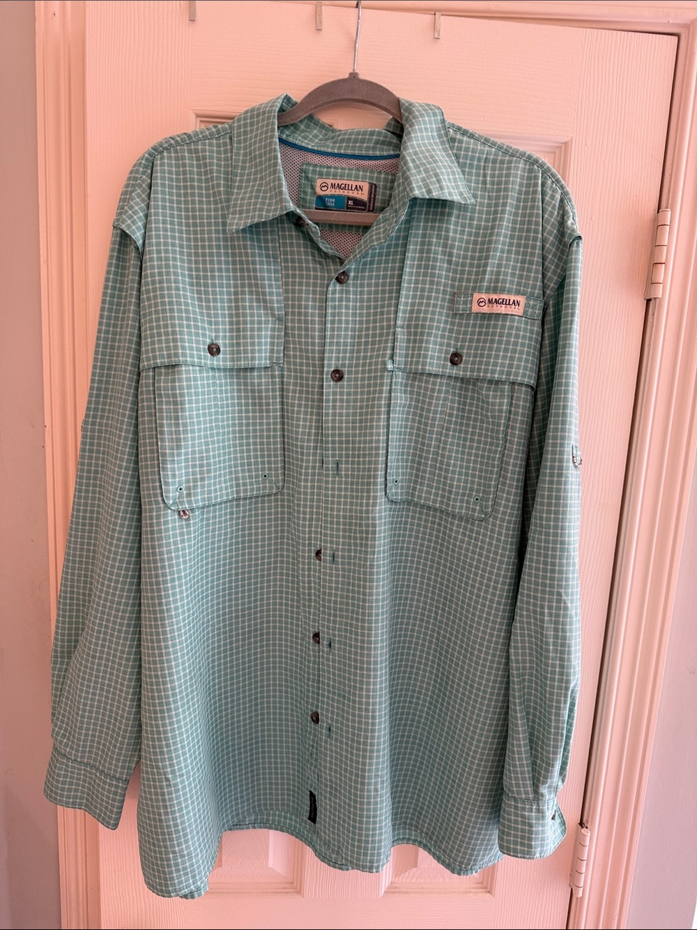 Magellan Outdoors Teal Plaid Fishing Shirt